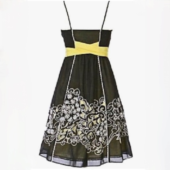 Like New! Floreat {Anthro} Embroidered Black | Yellow Silk Eyelet Dress | XS 2 - Picture 2 of 16